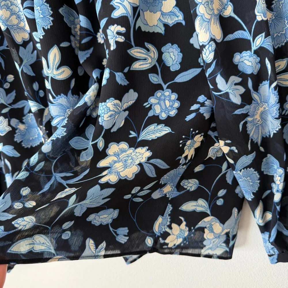 J. Crew Floral Smocked Blouse M Blue Ruffle Mock Neck Cottagecore Lined Boho